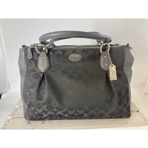 COACH F33451 BLACK GRAY METALIC SIGNATURE LARGE HANDBAG